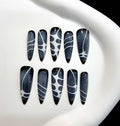 Handmade 3D Style Press on Nails - Gothic Pretty Trendy Black Design.
