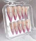 Butterfly Pink French Tip Press on Nails - Silver Star Custom Design