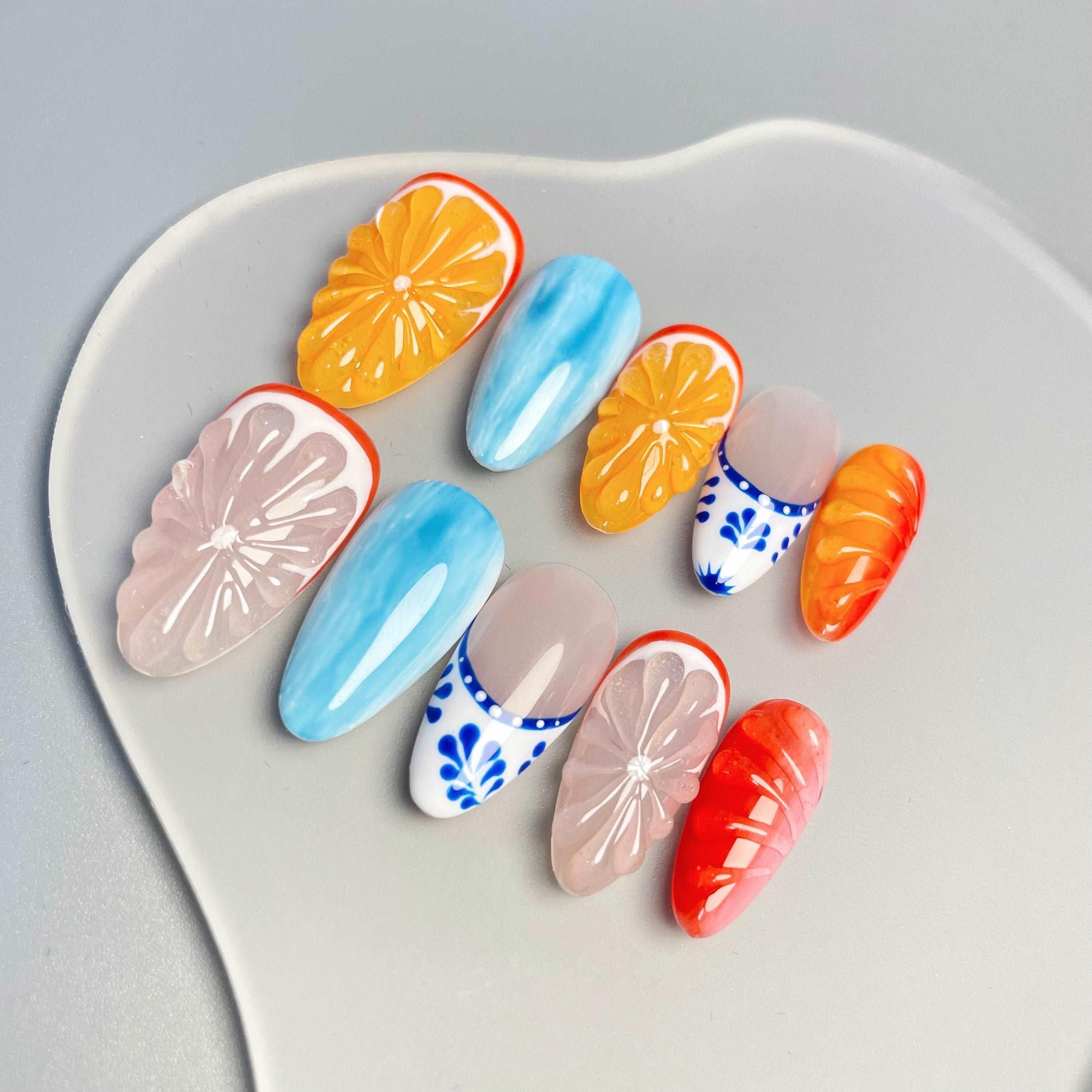 Handmade Fun Fruit Reusable Summer Press on Nails - Colorful