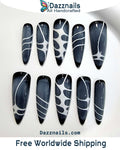 Handmade 3D Style Press on Nails - Gothic Pretty Trendy Black Design.