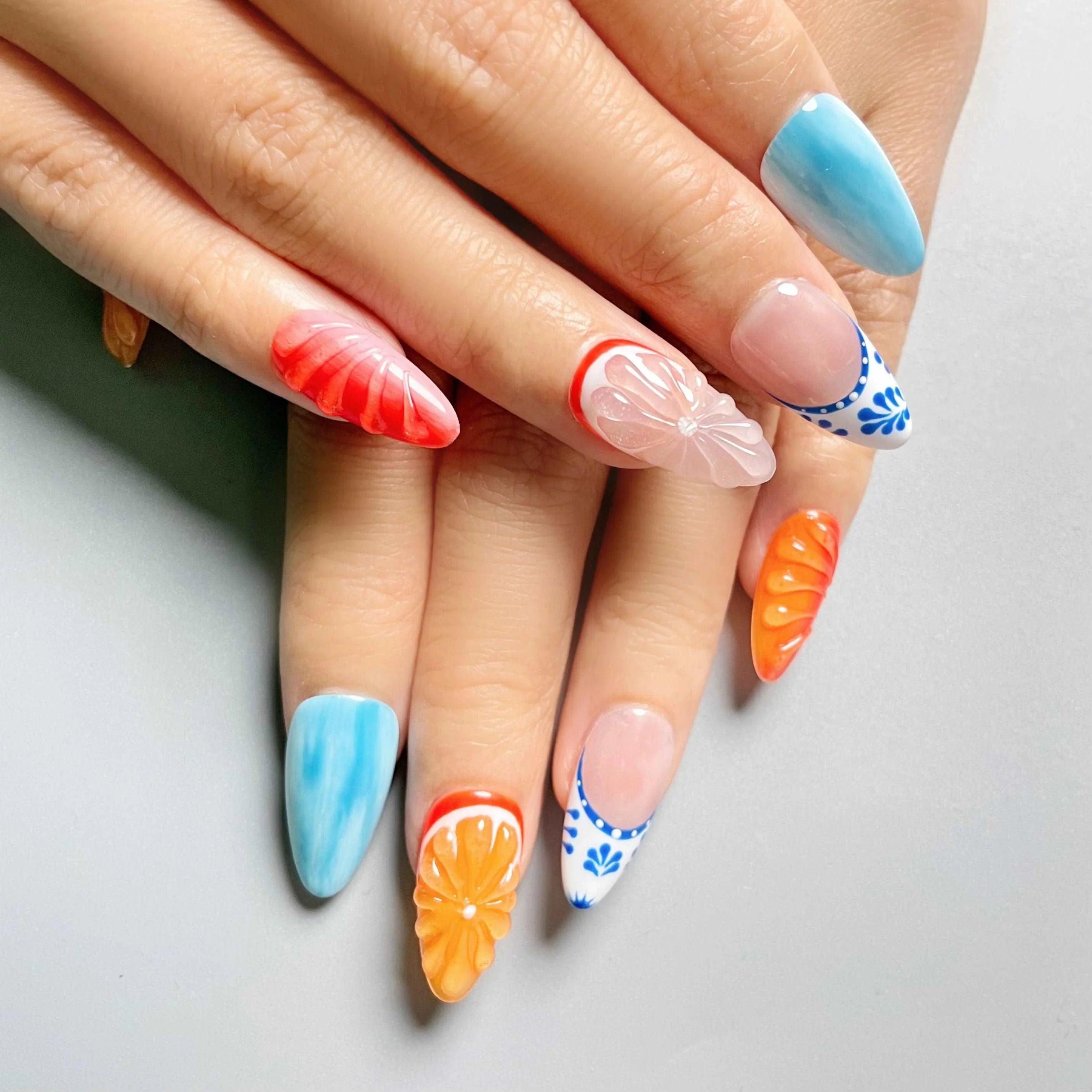 Handmade Fun Fruit Reusable Summer Press on Nails - Colorful