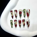 Handmade Flower Rose Press on Nails - Red Spring Elegant Design.