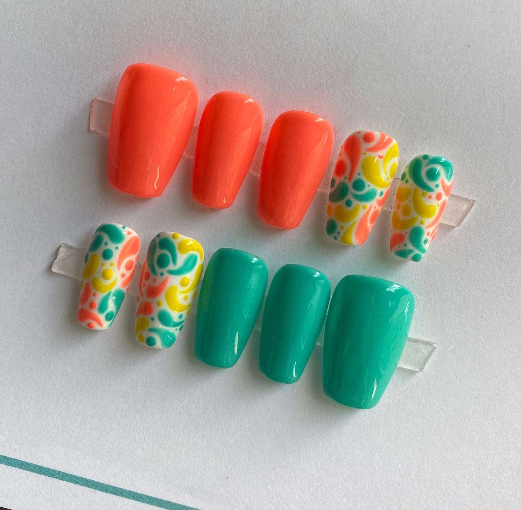 Abstract Summer Pattern Custom Reusable Handmade Press on Nails
