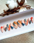 Almond Spring Leaves Cute Press on Nails - Handmade Custom Design