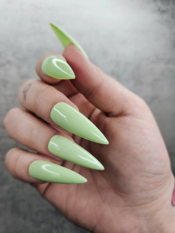 Apple Green Glossy Handmade Press on Nails - Simple Reusable Fingernails