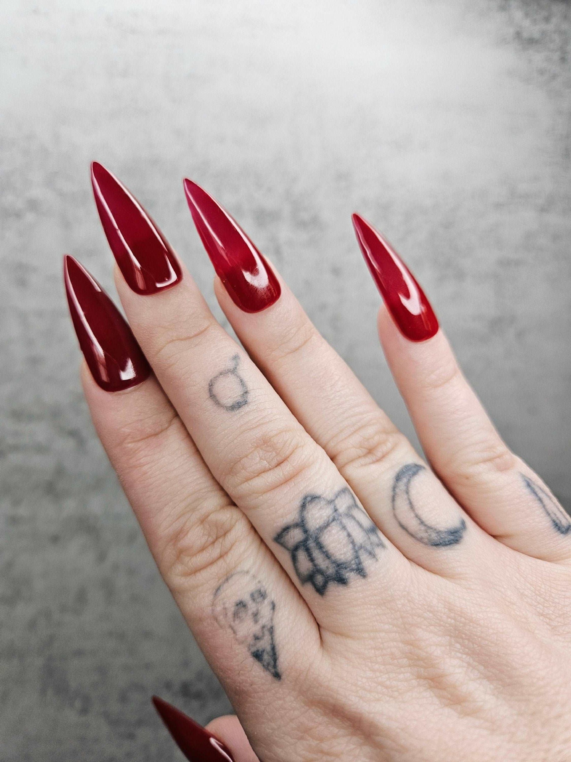 Bloody Brilliant Glossy Red Nails - Custom Handmade Fake Nail