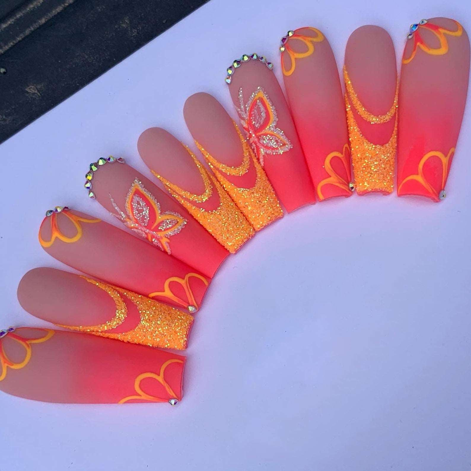 Bright Neon Glitter Luxury Custom Reusable Handmade Press on Nails