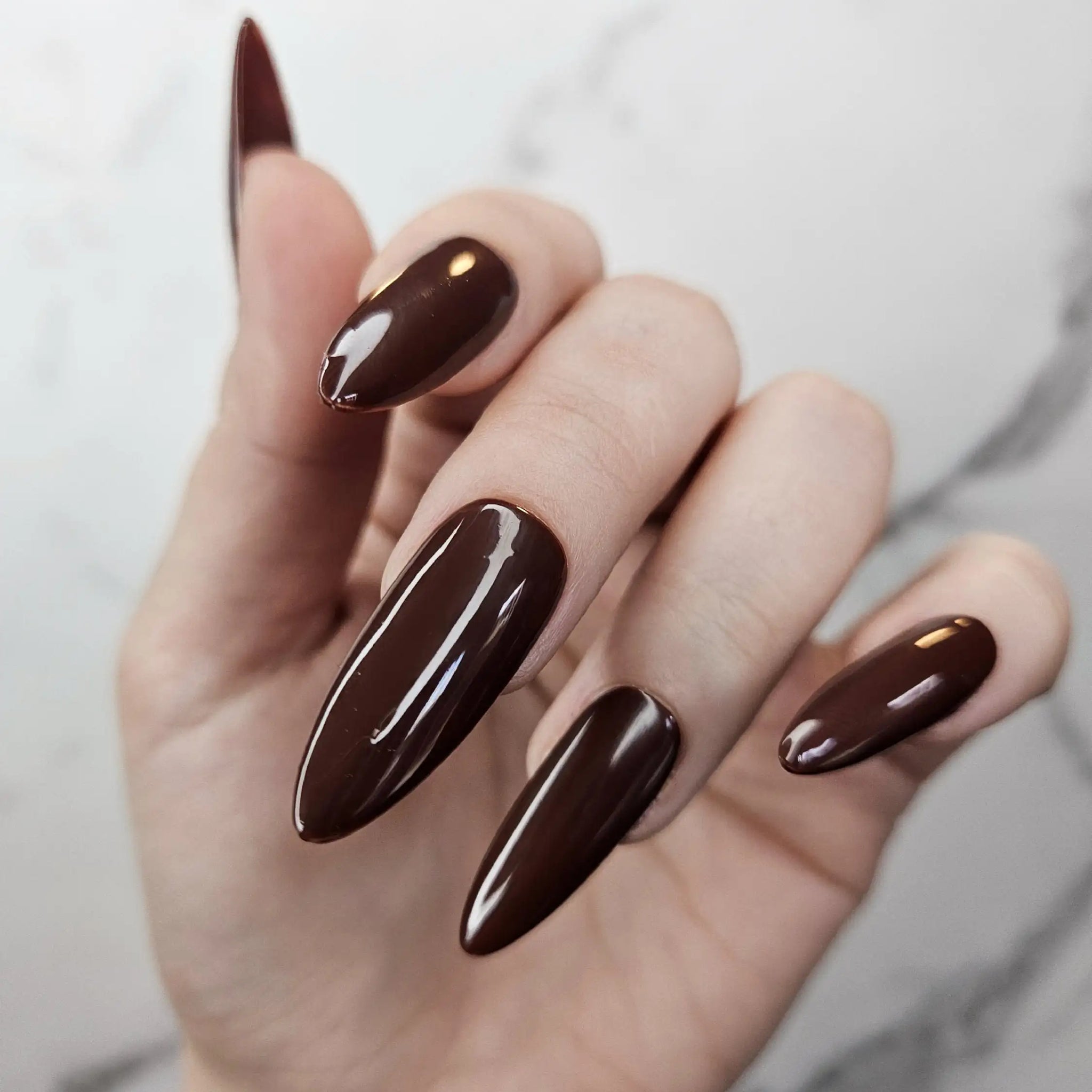 Chocolate Glossy Handmade Press on Nails - Simple Color Reusable Fingernails