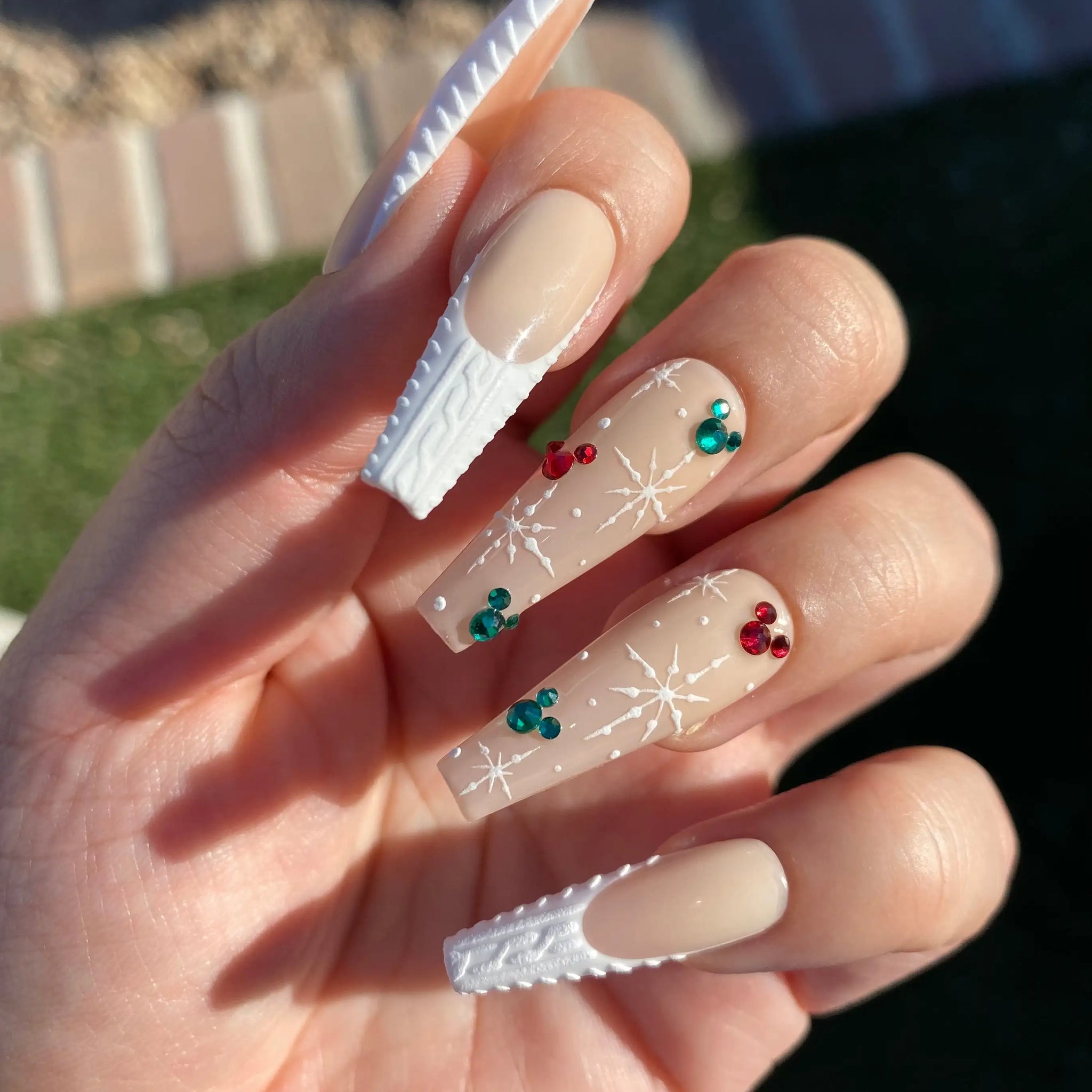 Christmas Snowflake Mickeyy French Tips Press on Nails - Handmade Fingernails