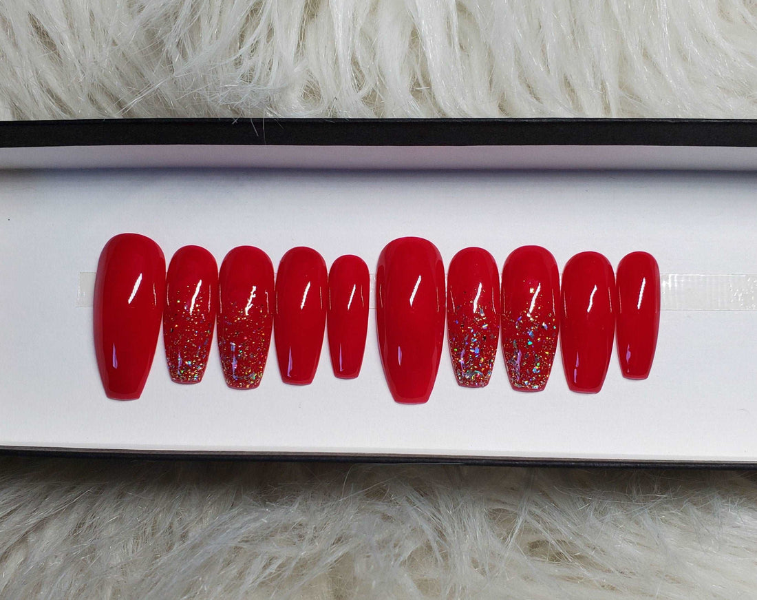 Coffin Red Nails - Custom Handmade Gel Fake Nails