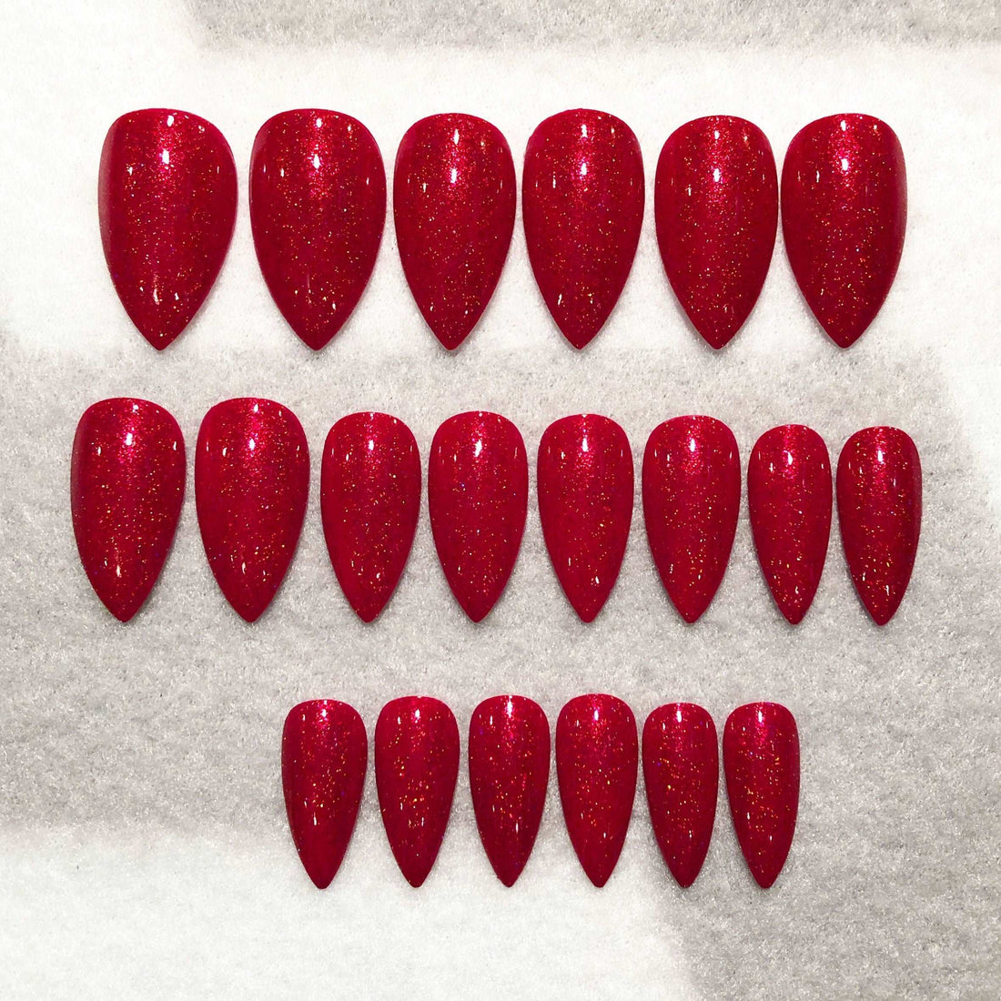 Cupid Holographic Glossy Red Nails - Custom Handmade Gel Fake Nails