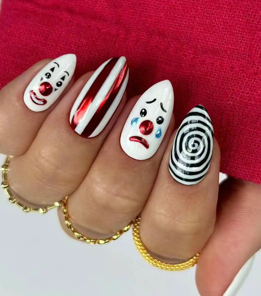 Cute Clown Press on Nails - Halloween Theme Trendy Fingernails