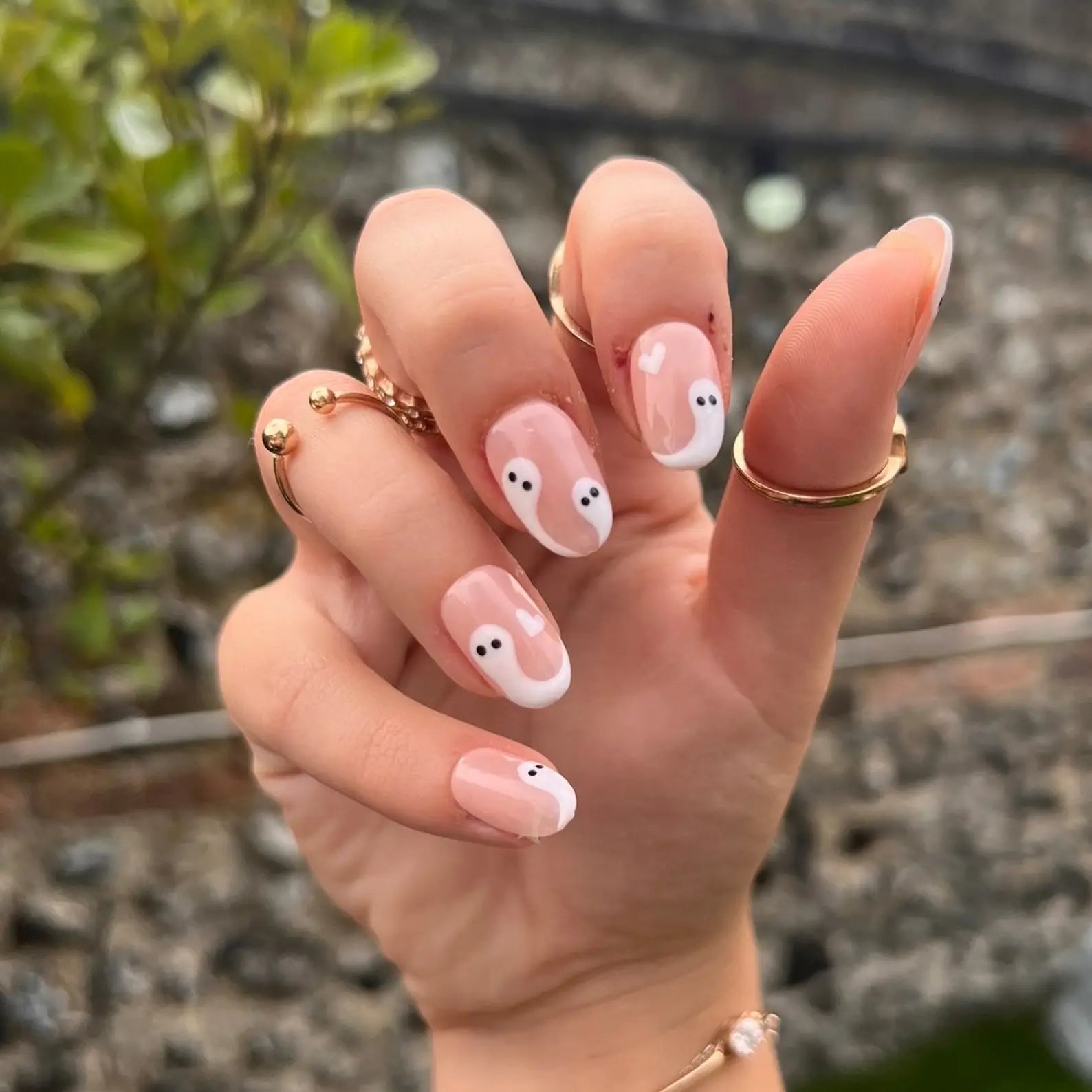 Cute Simple Halloween Press On Nails - Handmade Custom Ghost Heart Fingernails