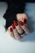 Glossy Deep Red Autumn Fall Almond Red Nails - Custom Handmade Fake Nails