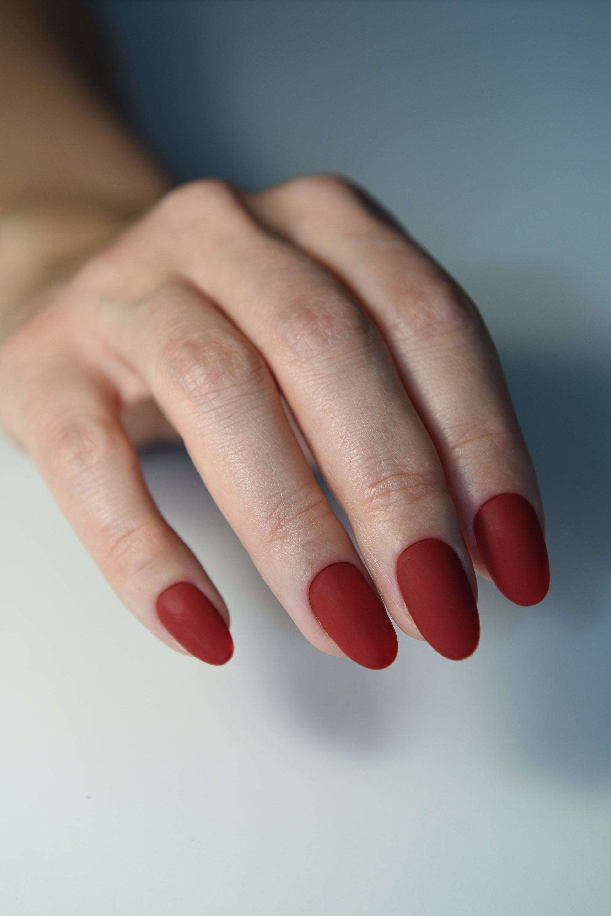 Matte Deep Red Autumn Fall Almond Red Nails - Custom Handmade Fake Nails