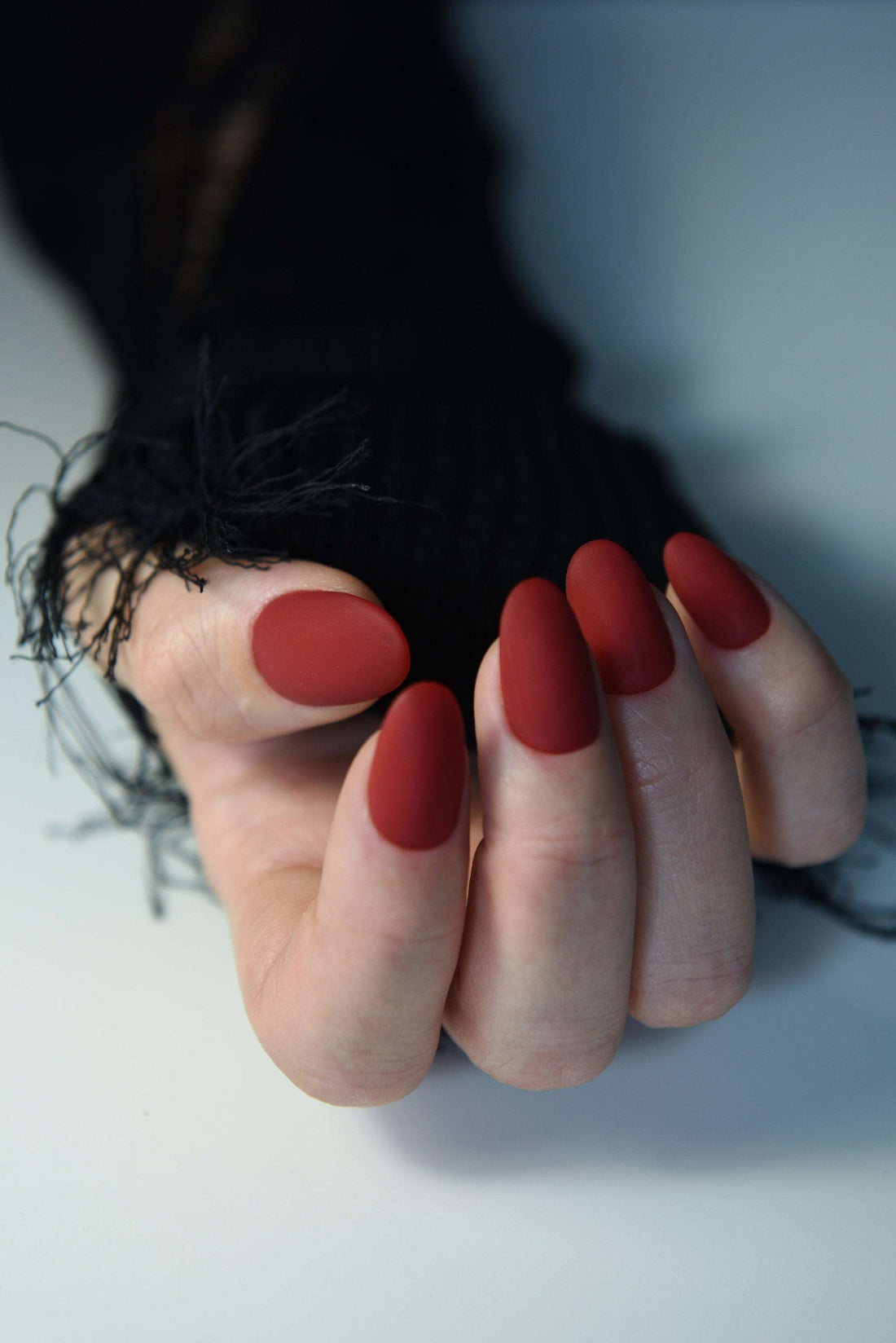 Matte Deep Red Autumn Fall Almond Red Nails - Custom Handmade Fake Nails