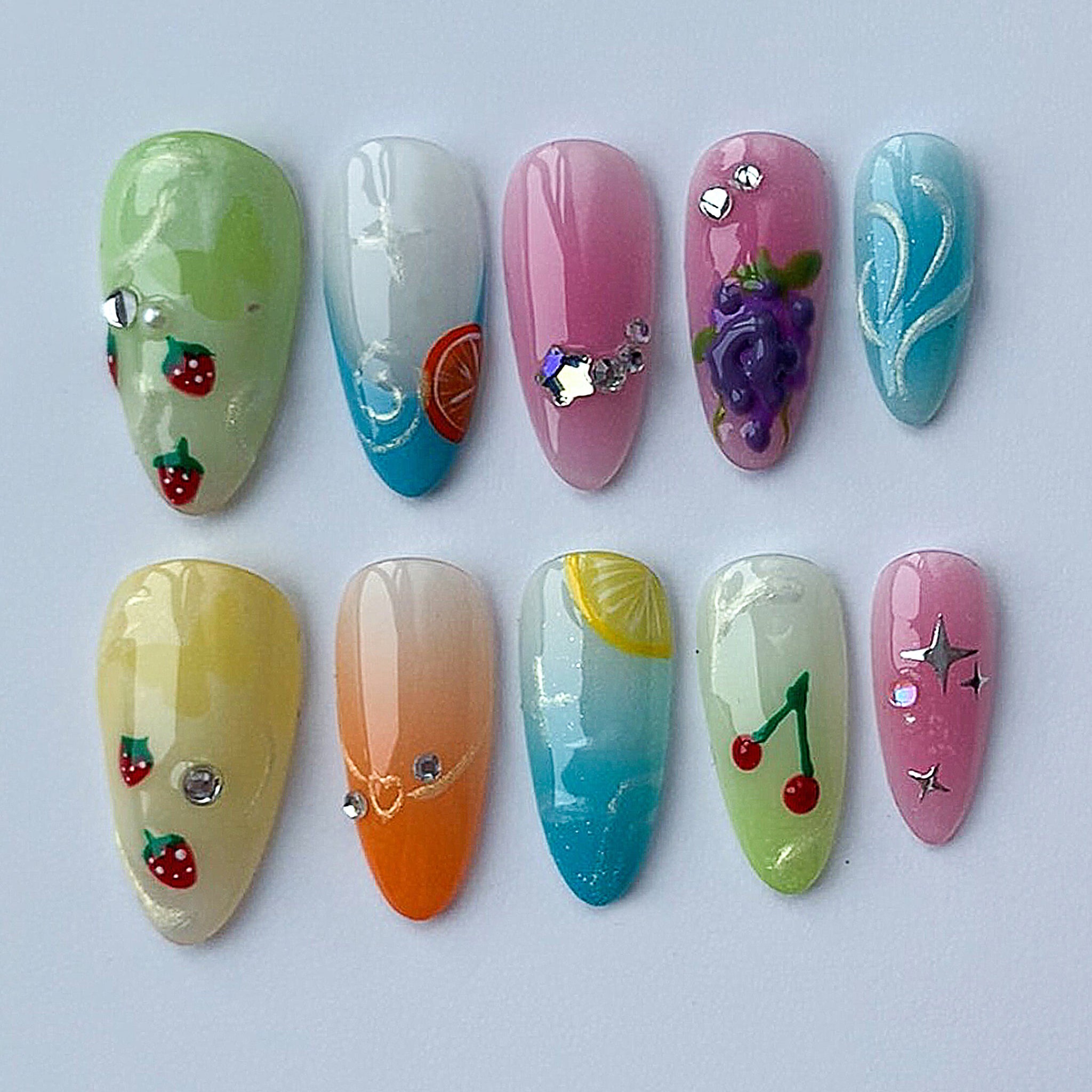 Simple Fruit Summer Press On Nails - Colorful Design