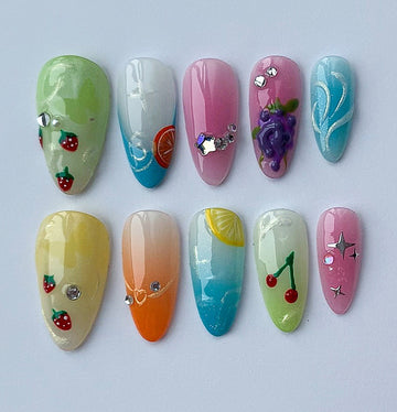 Simple Fruit Summer Press On Nails - Colorful Design