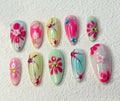 Blooming Flowers Handmade Press On Nails - Summer Colorful Design