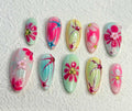 Blooming Flowers Handmade Press On Nails - Summer Colorful Design