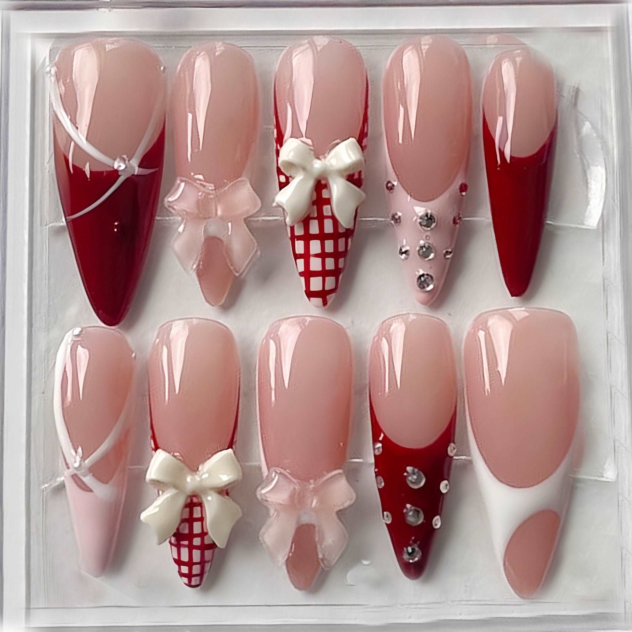 Elegant Pink Press On Nails - Cute 3D Bow Design
