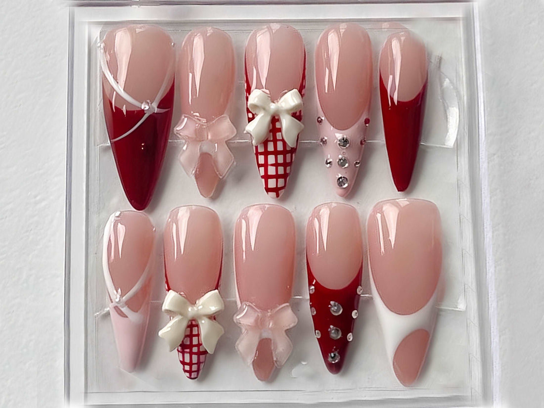Elegant Pink Press On Nails - Cute 3D Bow Design