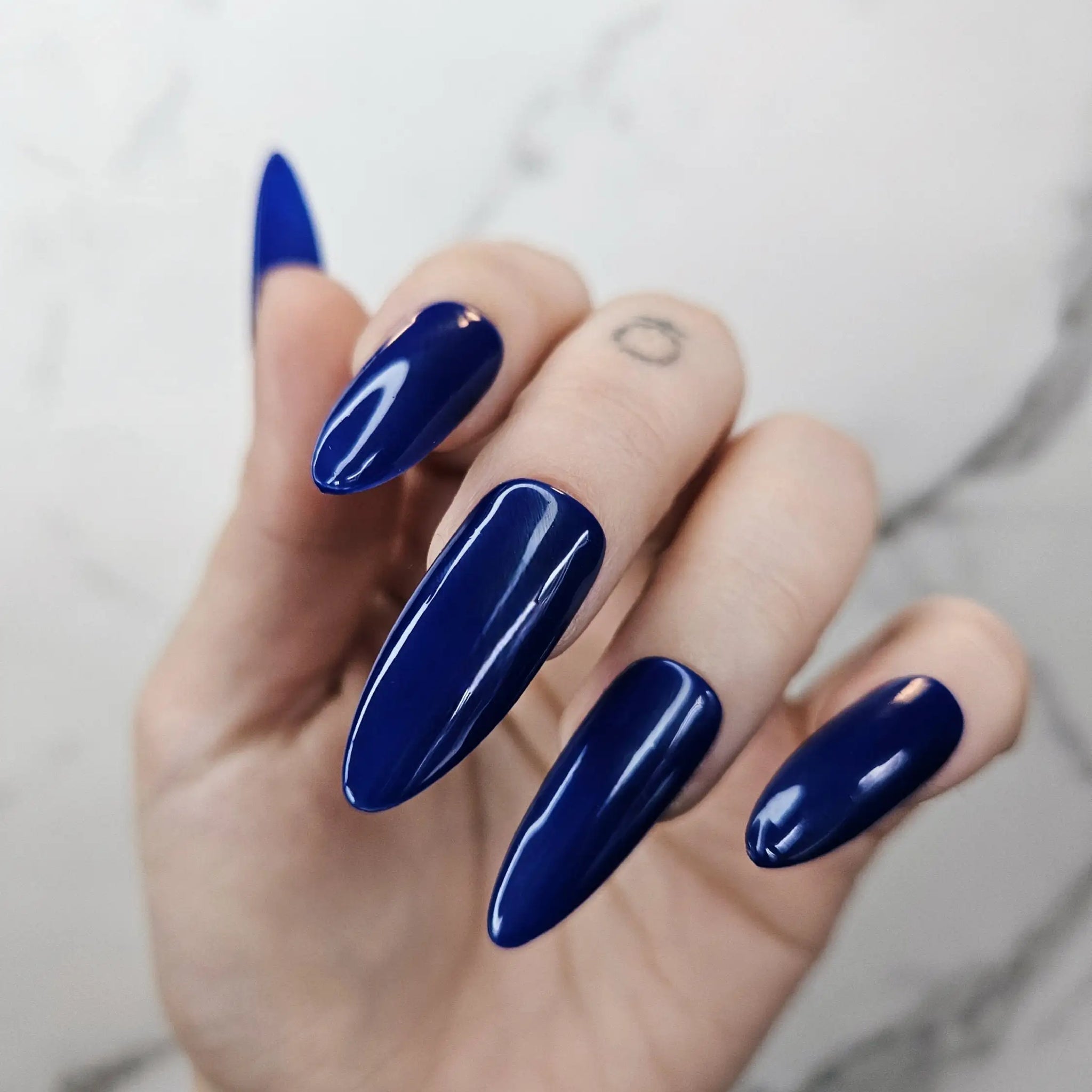 Deep Blue Glossy Handmade Press on Nails - Simple Reusable Fingernails