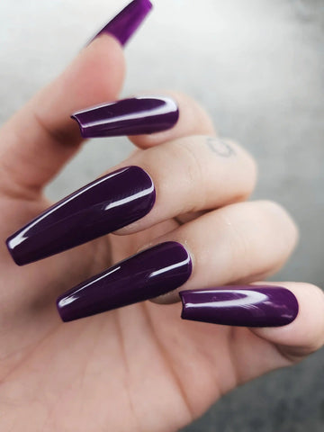 Deep Purple Glossy Handmade Press on Nails - Simple Reusable Fingernails