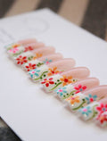 French Tip Colorful Spring Floral Custom Handmade Press on Nails