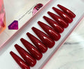 Glossy Glittery Bright Red Nails - Custom Handmade Gel Fake Nails