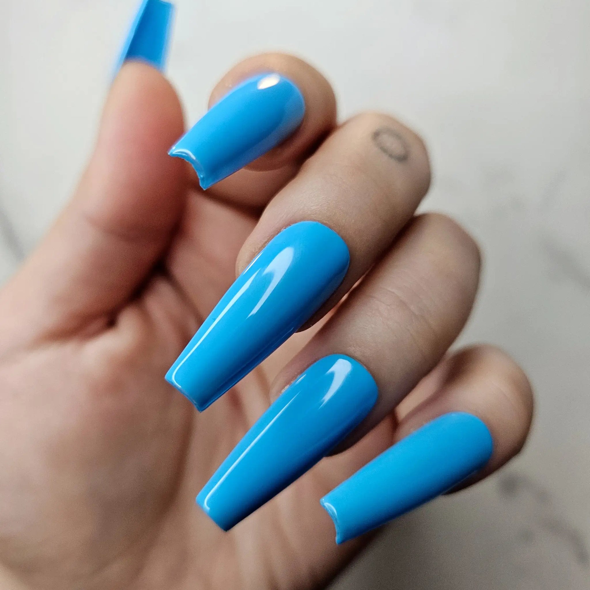 Glossy Blue Summer Handmade Press on Nails - Reusable Fingernails