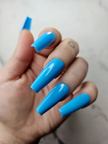 Glossy Blue Summer Handmade Press on Nails - Reusable Fingernails