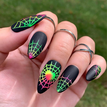 Halloween Colorful Spider Web Press on Nails - Handmade Classy Reusable Fingernails