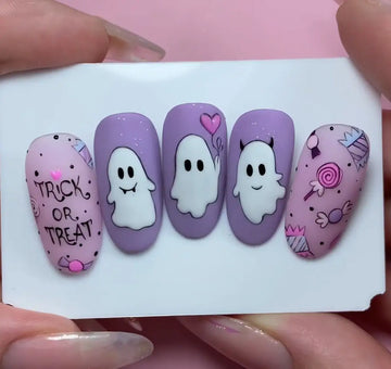 Halloween Cute Ghost Girly Press on Nails - Trick or Treat Fingernails