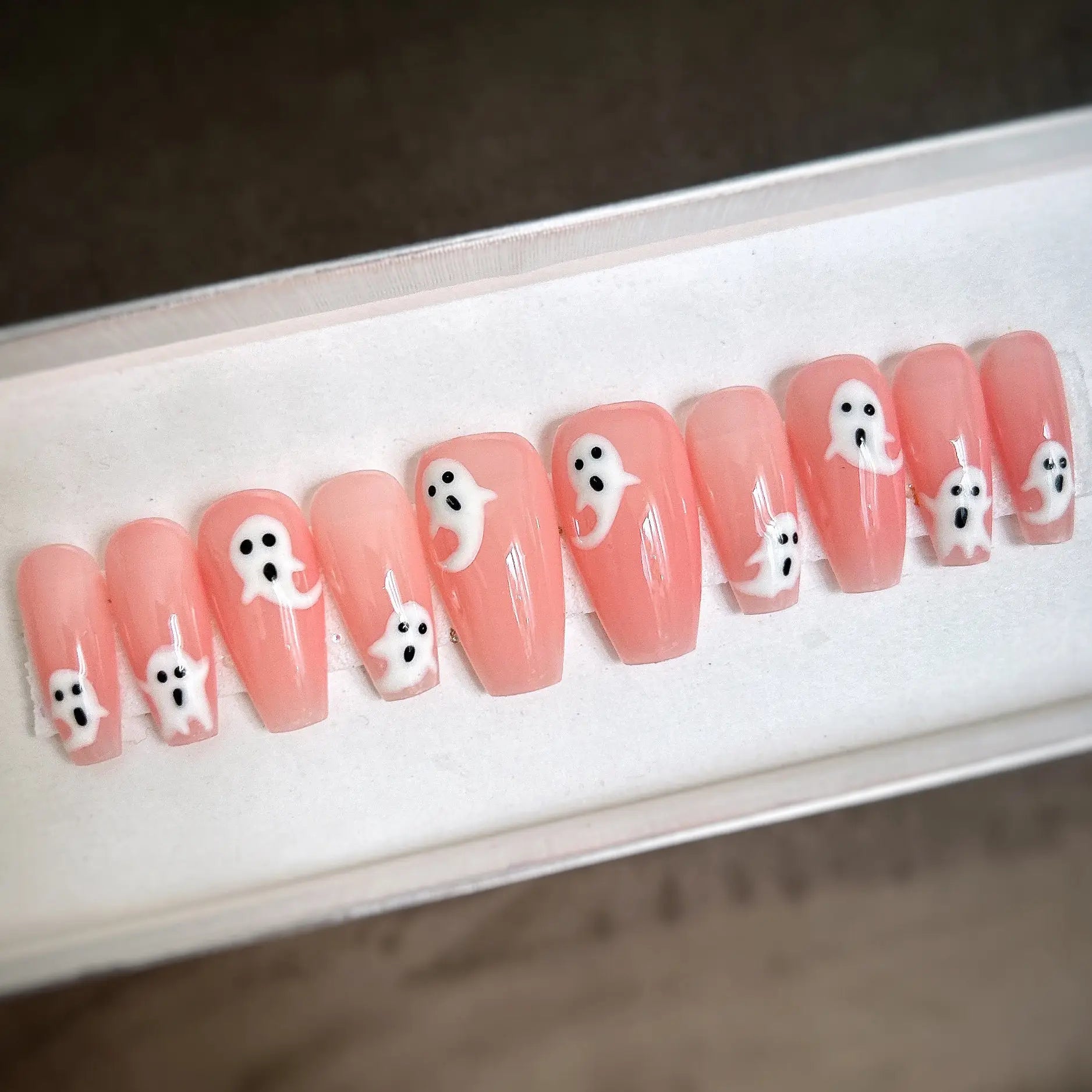 Halloween Cute Ghost Press on Nails - Glow in the Dark Pink Fingernails