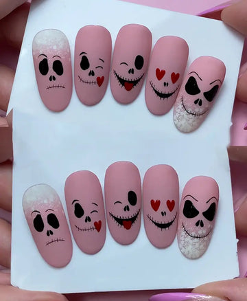 Halloween Cute Pink Skeleton Press on Nails - Simple October Fingernails