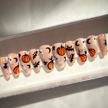 Halloween Ghost Bat Pumpkin Press on Nails - Handmade Spooky Classy Fingernails