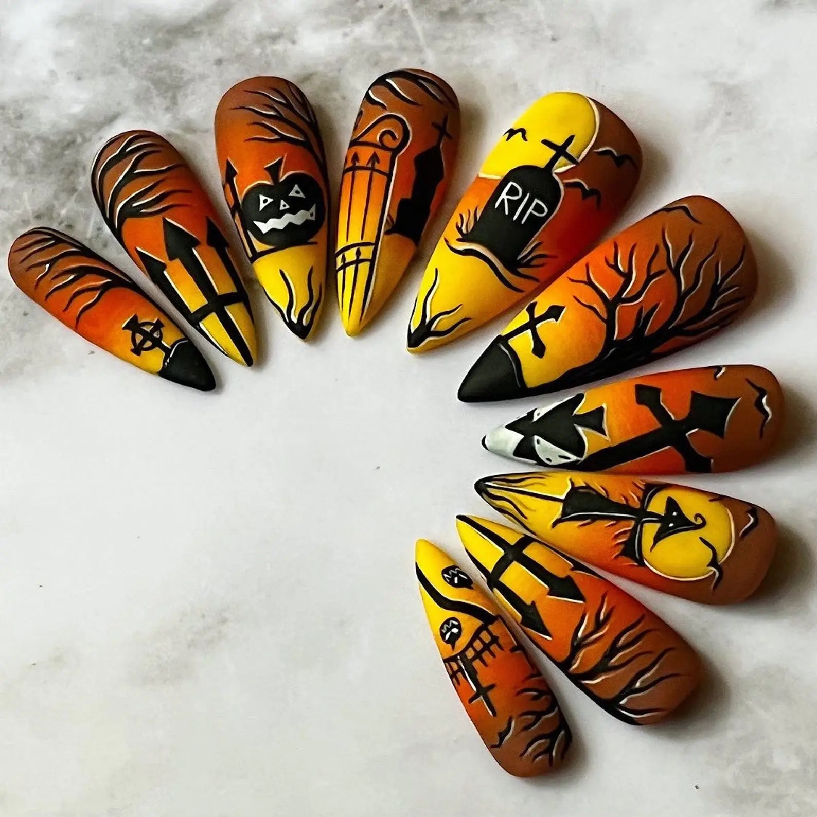 Halloween Graveyard Spooky Press on Nails - Witchy Autumn Fingernails