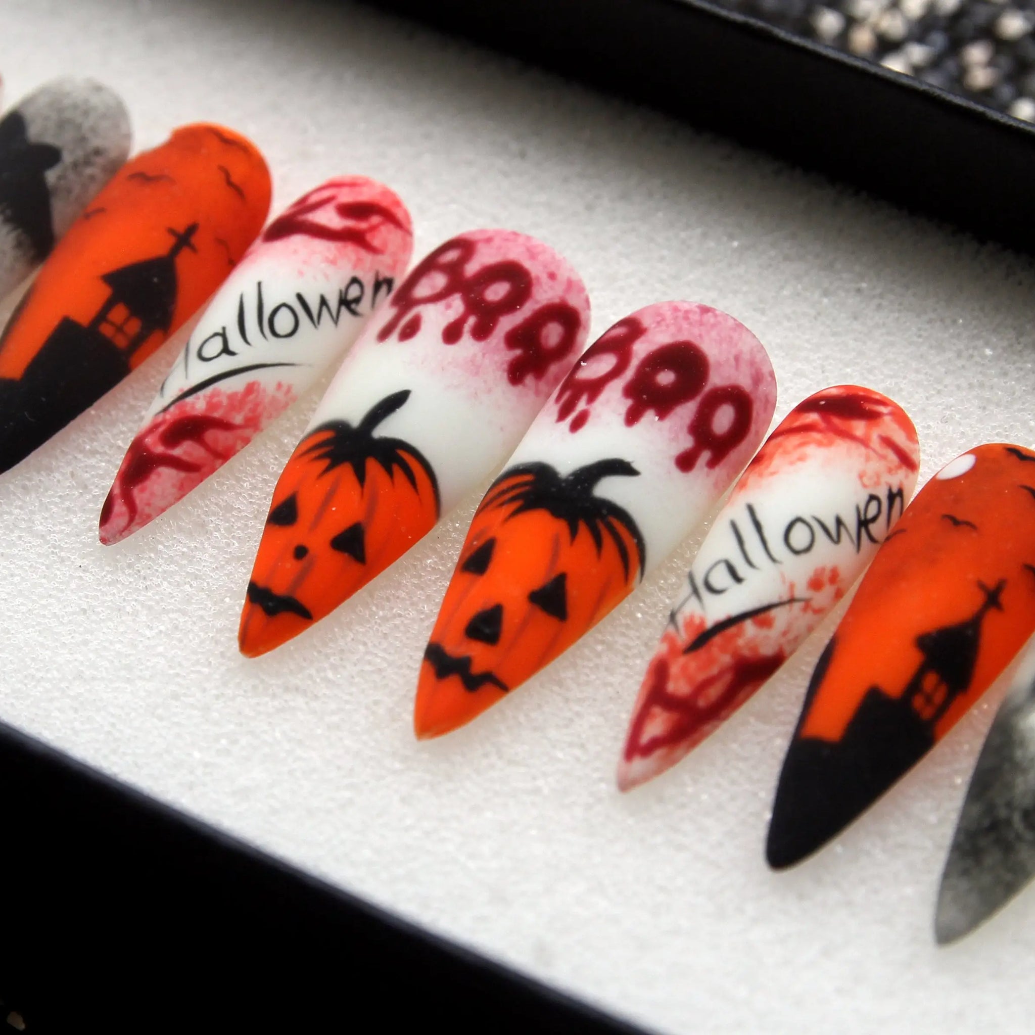 Halloween Pumpkin Bloody Crow Press on Nails - Spooky Orange Fingernails