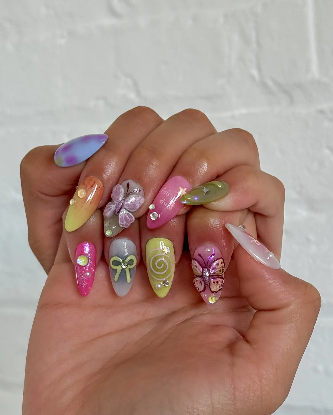 Handmade 3D Butterfly Ombre Bow Fairycore Cute Press on Nails B07