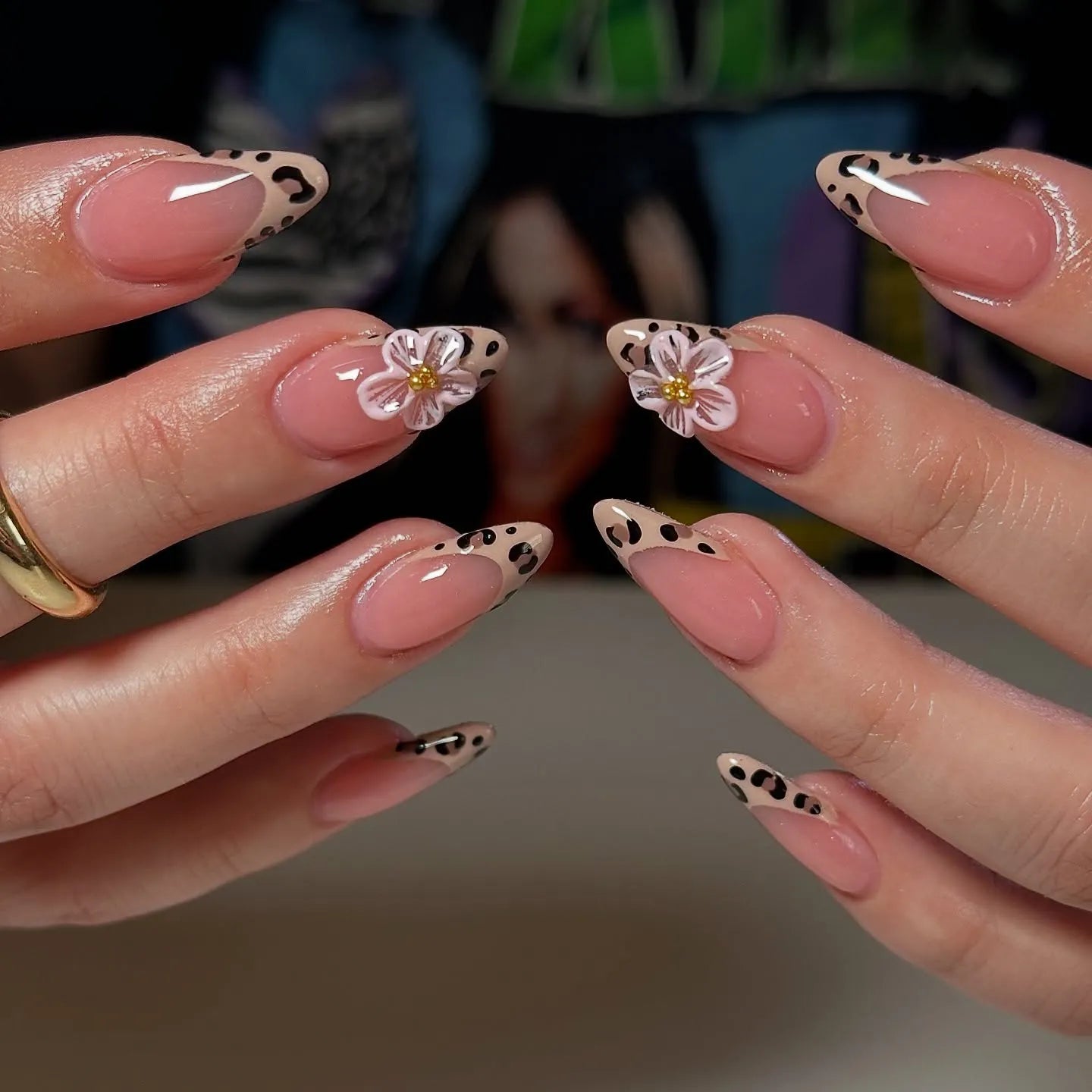 Handmade 3D Floral Leopard Print Simple Elegant Fashion Press on Nails T61