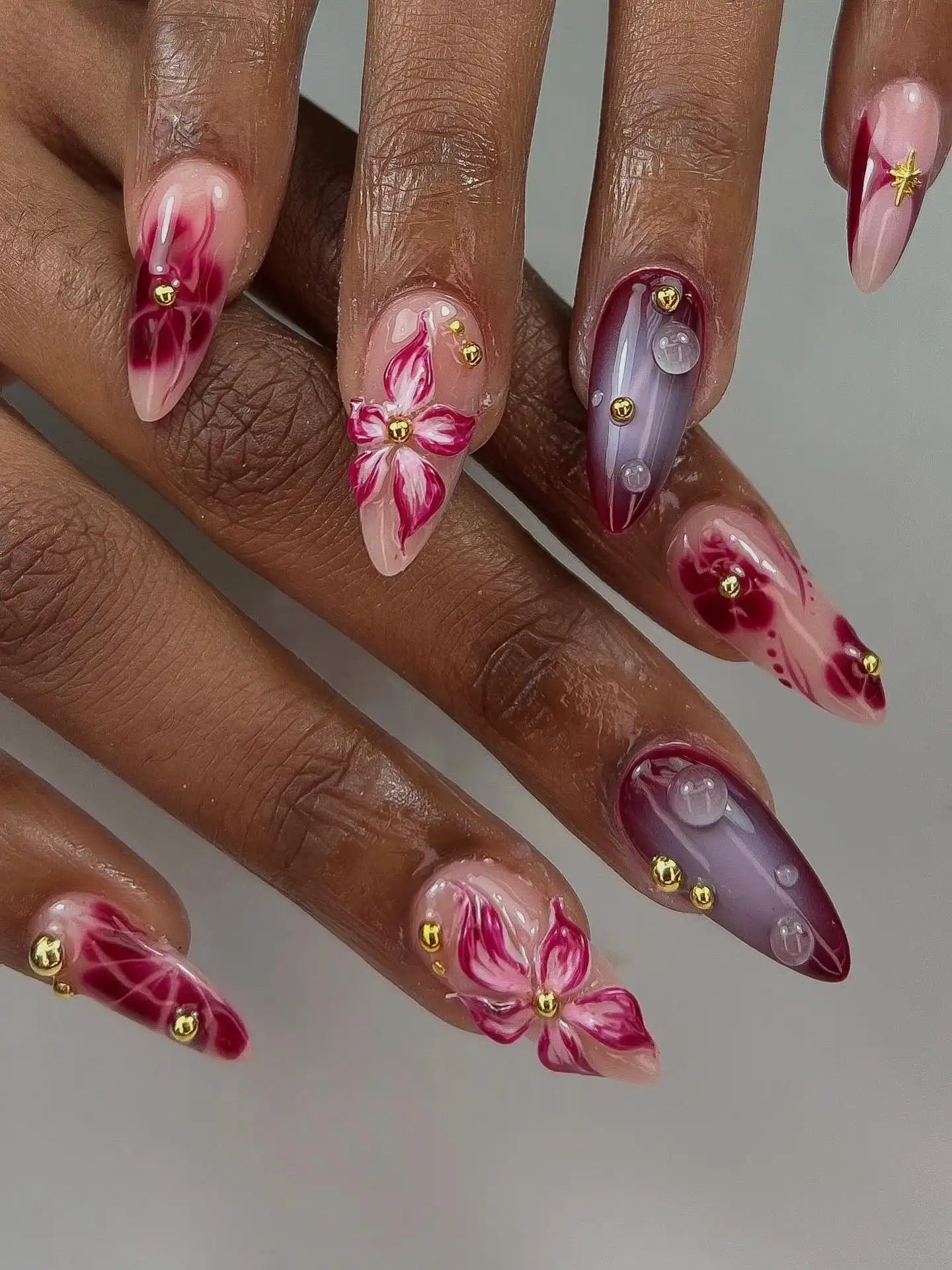 Handmade 3D Flower Water Droplet Abstract Press on Nails Y45