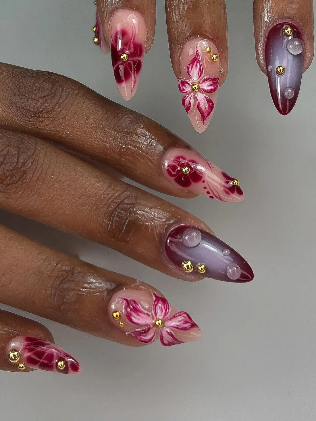 Handmade 3D Flower Water Droplet Abstract Press on Nails Y45