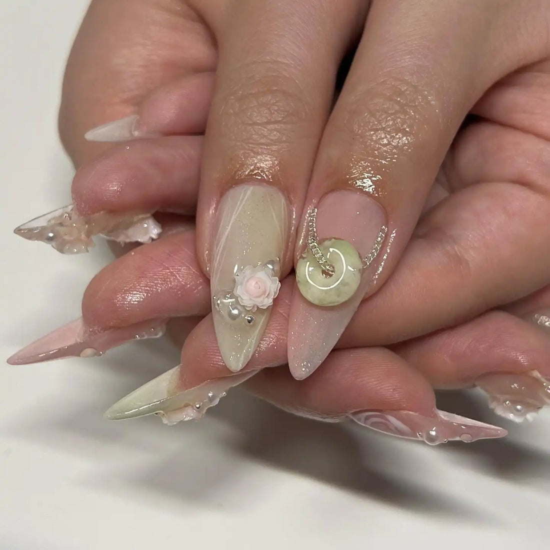 Handmade 3D Pink Rose Beautiful Spring Press on Nails X94