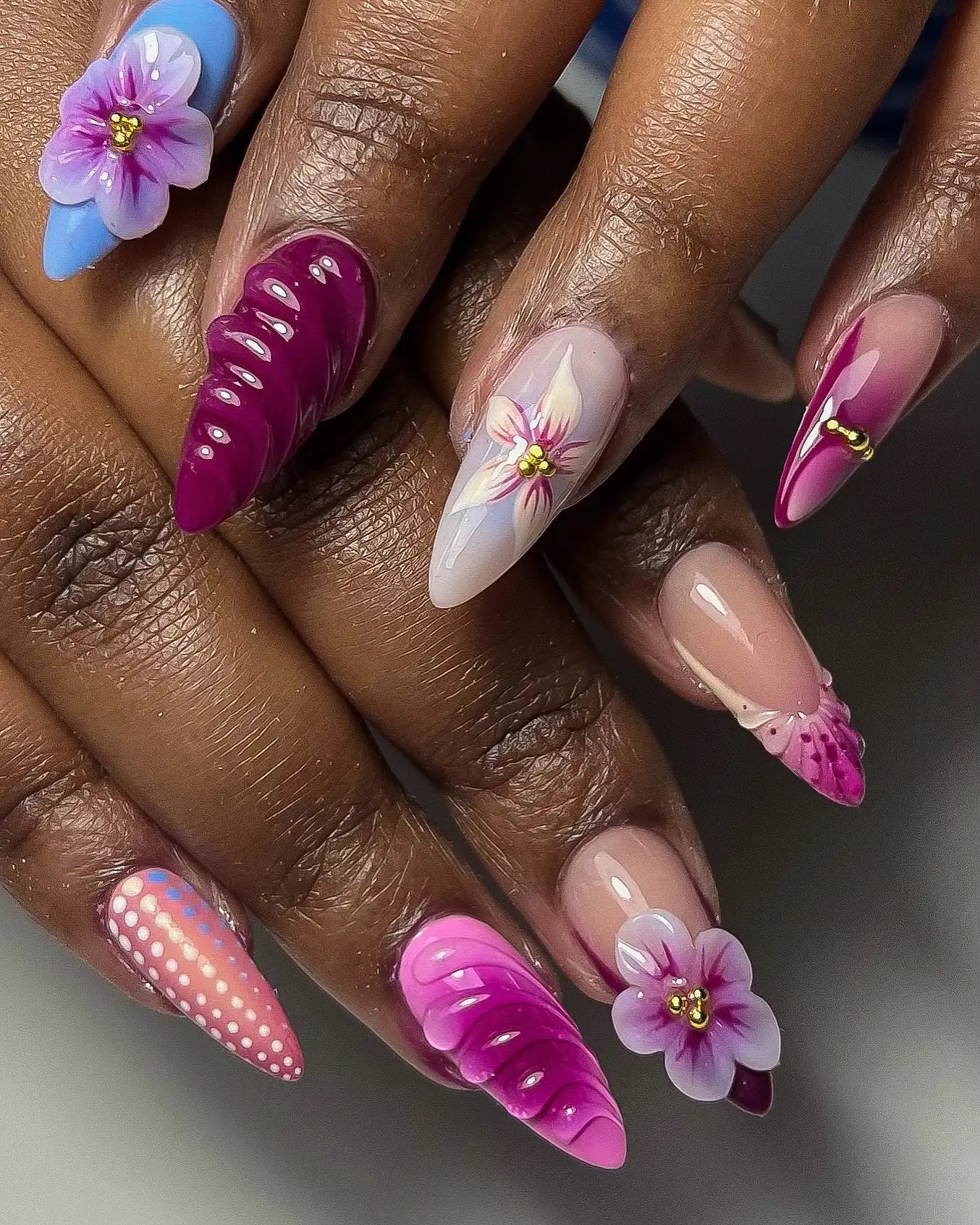 Handmade 3D Purple Bloom Swirl Reusable Luxury Press on Nails E91