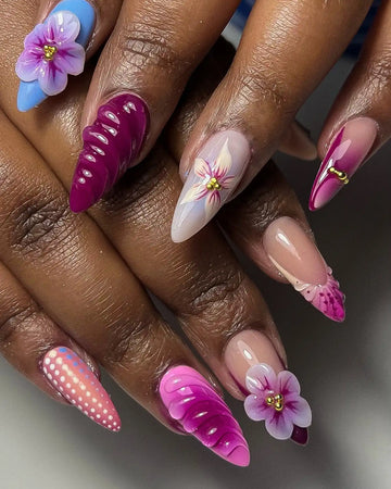 Handmade 3D Purple Bloom Swirl Reusable Luxury Press on Nails E91