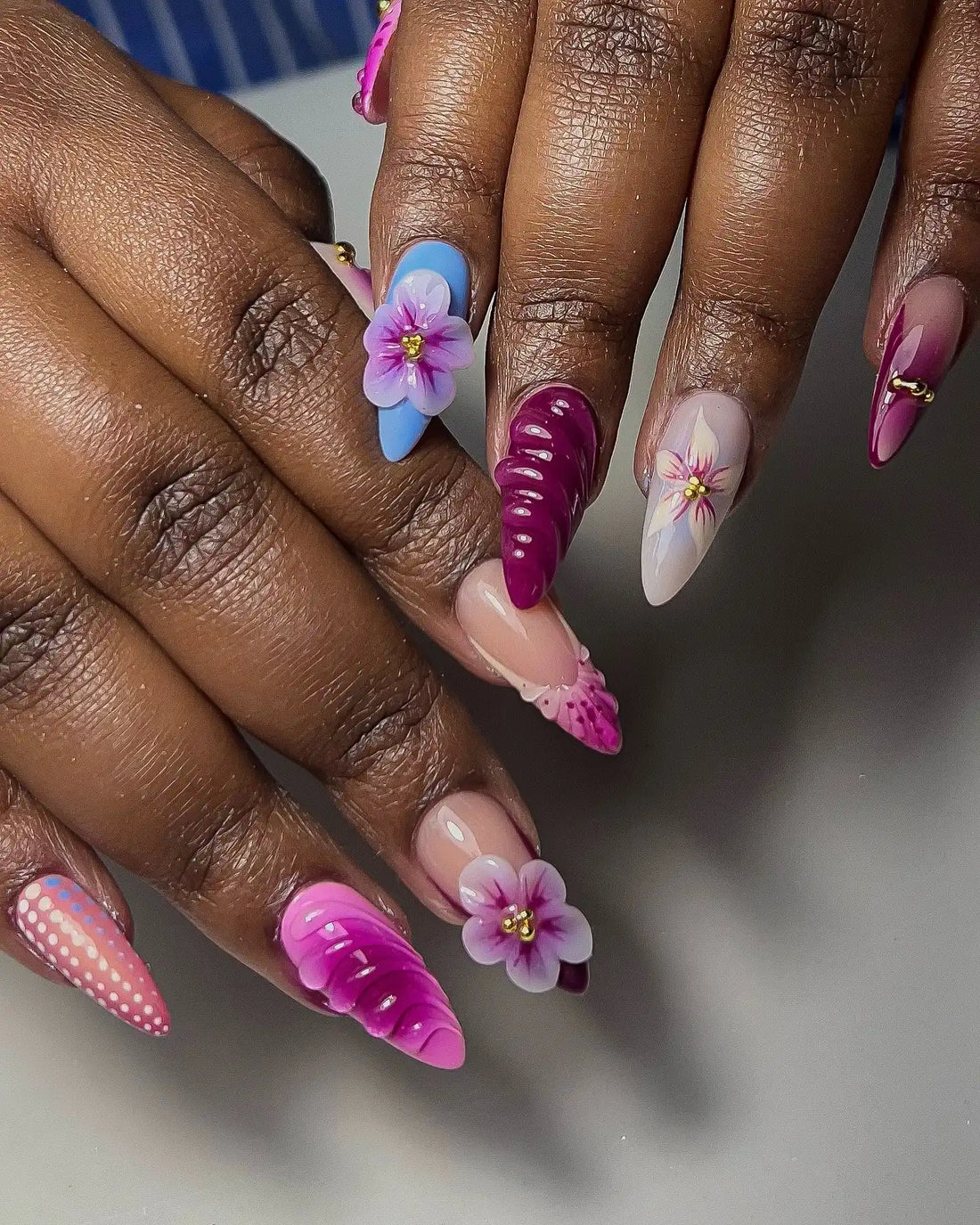 Handmade 3D Purple Bloom Swirl Reusable Luxury Press on Nails E91