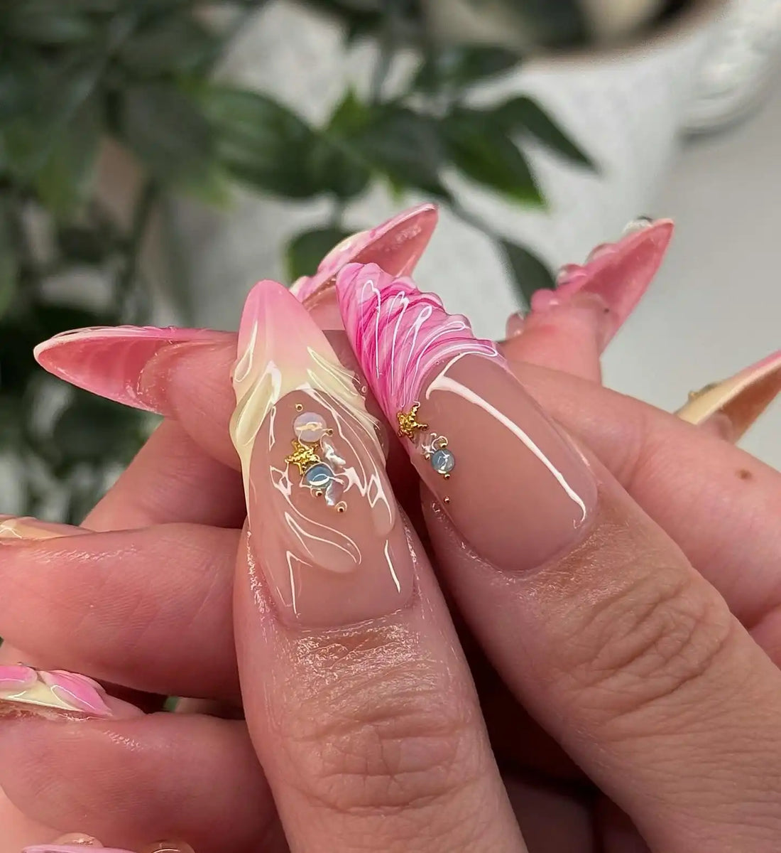 Handmade 3D Seashell Mermaid Pink Ombre Beach Summer Press on Nails Z57