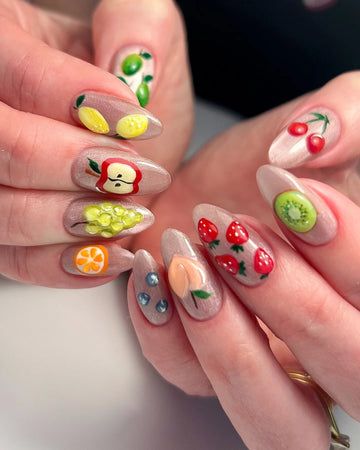 Handmade 3D Tropical Fruit Garden Shimmering Multi-Color Artistic Press on Nails U53