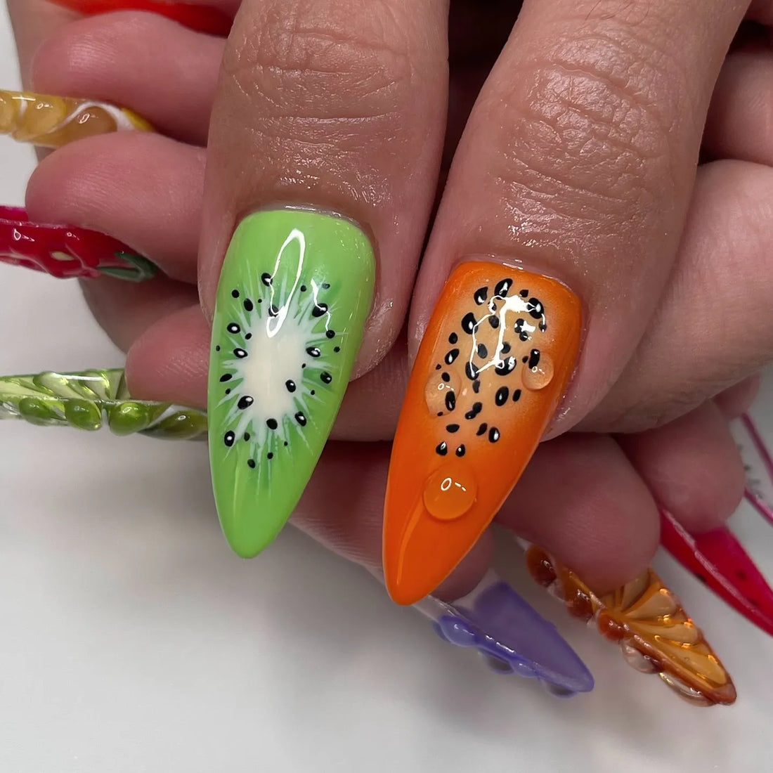 Handmade 3D Watermelon Lemon Grape Strawberry Colorful Fruit Press on Nails S07